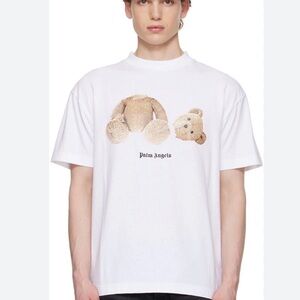 Palm Angels White Tee with Brown Bear Design